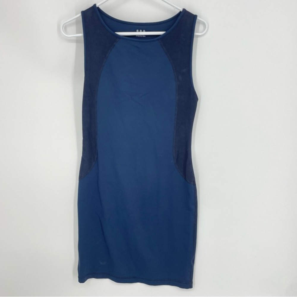 THREE DOTS Contrast Knit Dress sz XS Navy Blue